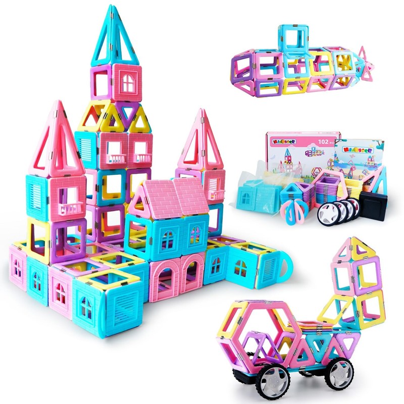 MAGBLOCK 102 Pieces Magnetic 7.3 x 9.3 x 2.3 inches, Pink, Pastel, Macaron