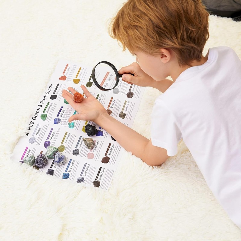30PC Kids Rock and Mineral Kit Gemstones Crystals STEM Science Education Set gallery