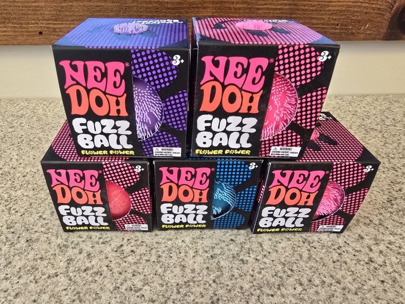 Nee Doh Fuzz Ball Flower Power Velvet Squeeze Toy Multicolor Lot of 5 Ages 3+