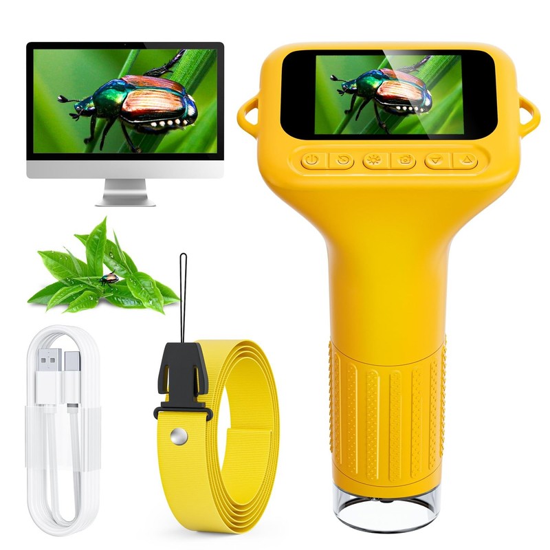 SKYBASIC Digital Microscope for Kids, 2″ Screen 1000X Handheld Yellow