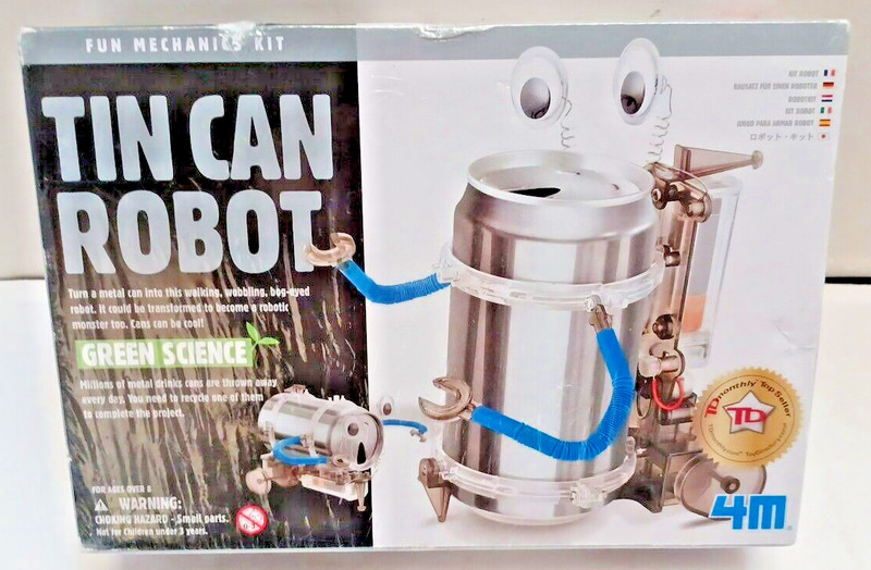 4M Toysmith Tin Can Robot Green Science 2007 Fun Mechanics Kit Model 3653 NOS