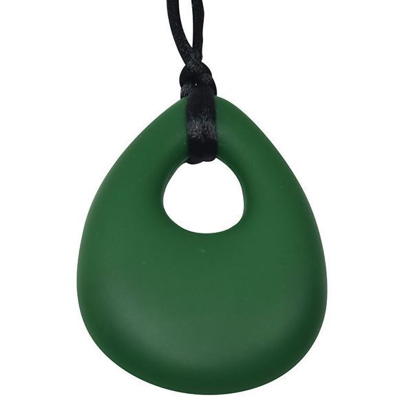 Chubuddy Oval Chewy Pendant With Breakaway Clasp Necklace- Forest Green Color