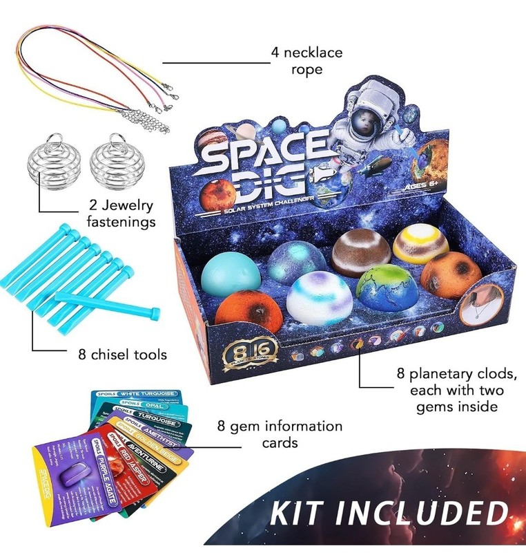 SPACE DIG Junall STEM 8 Planets Solar System Gemstone Dig Kit Find 16 Gems NEW gallery