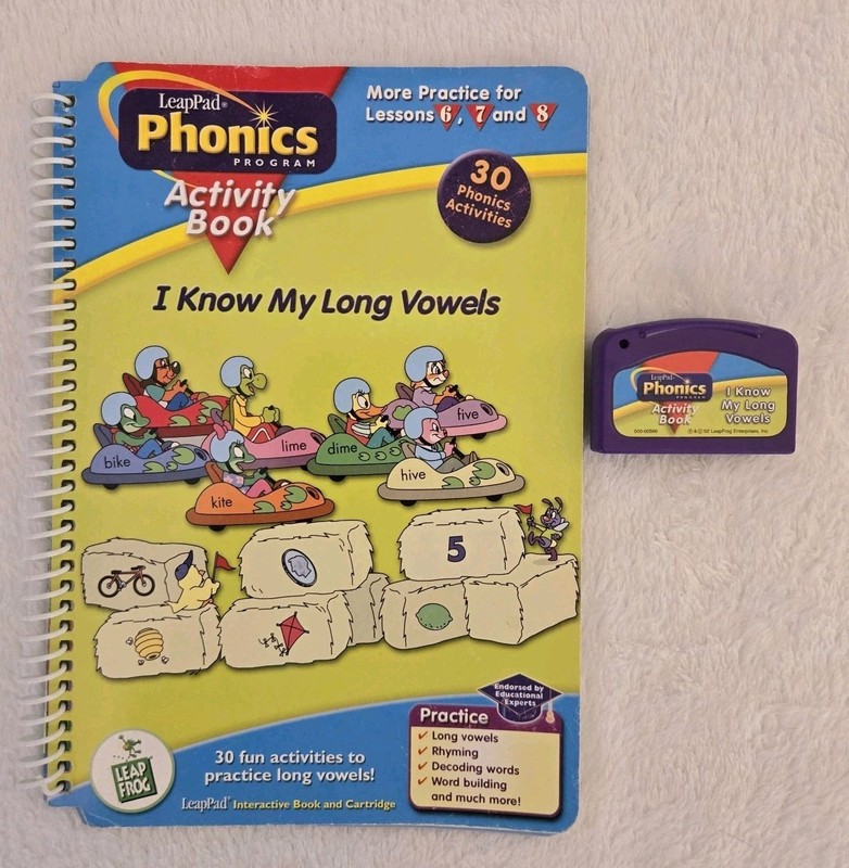 LeapFrog LeapPad Phonics I KNOW MY LONG VOWELS book & cartridge 4-7 yrs tested