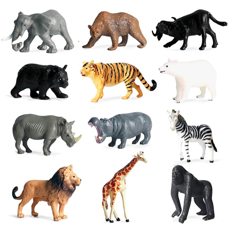 RUSON 12 Pcs Mini Safari Animals Figures Toys, Realistic Jungle Zoo Animal Figur