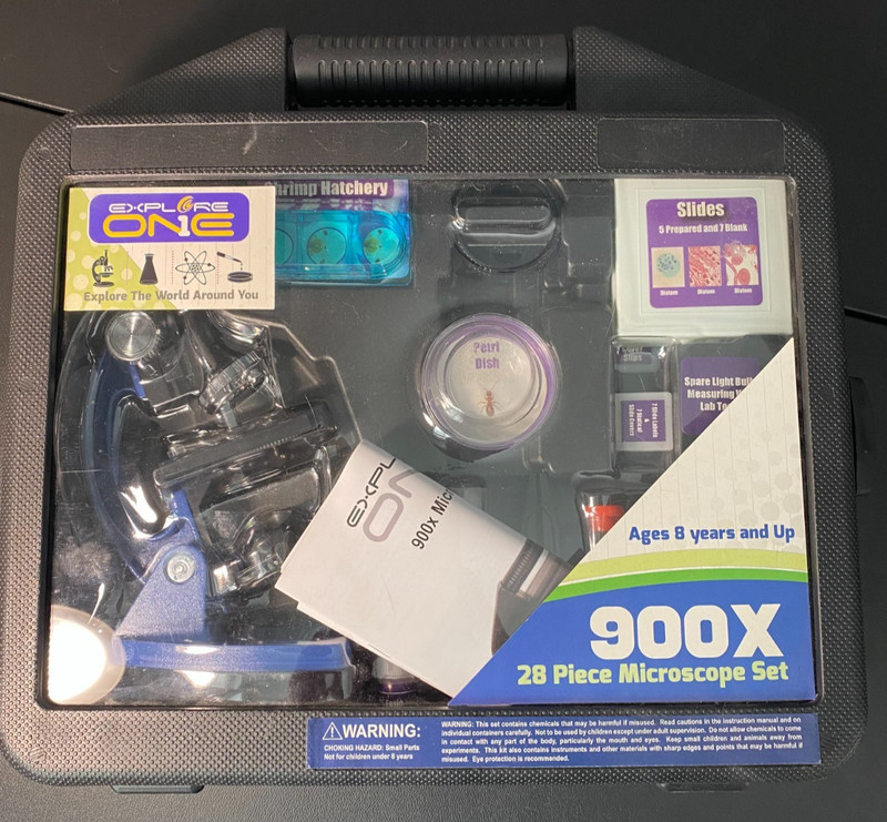 Microscope Set – Explore One 28 Pc 900x Black Plastic Carry Case