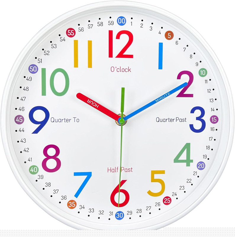 Learning Clock for Kids – Telling Time Easily, Non-Ticking, Battery Operated, Si