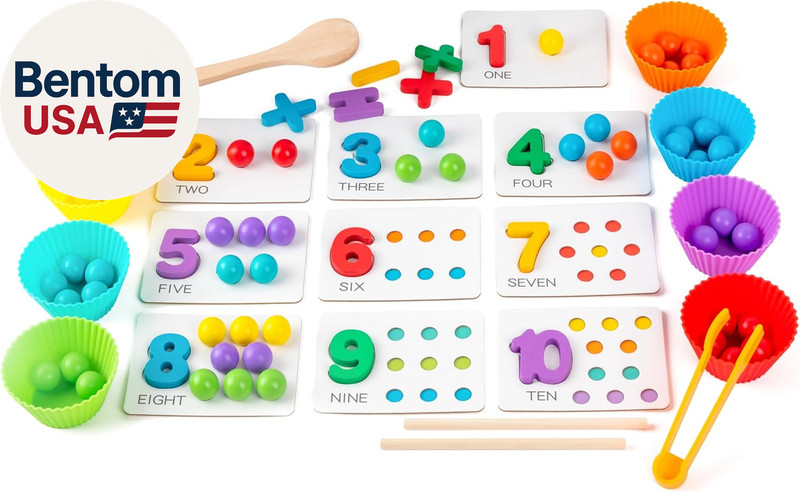 Fine Motor Toys，Wooden Peg Board Bead Game for Toddlers - Rainbow Stacking, Colo gallery