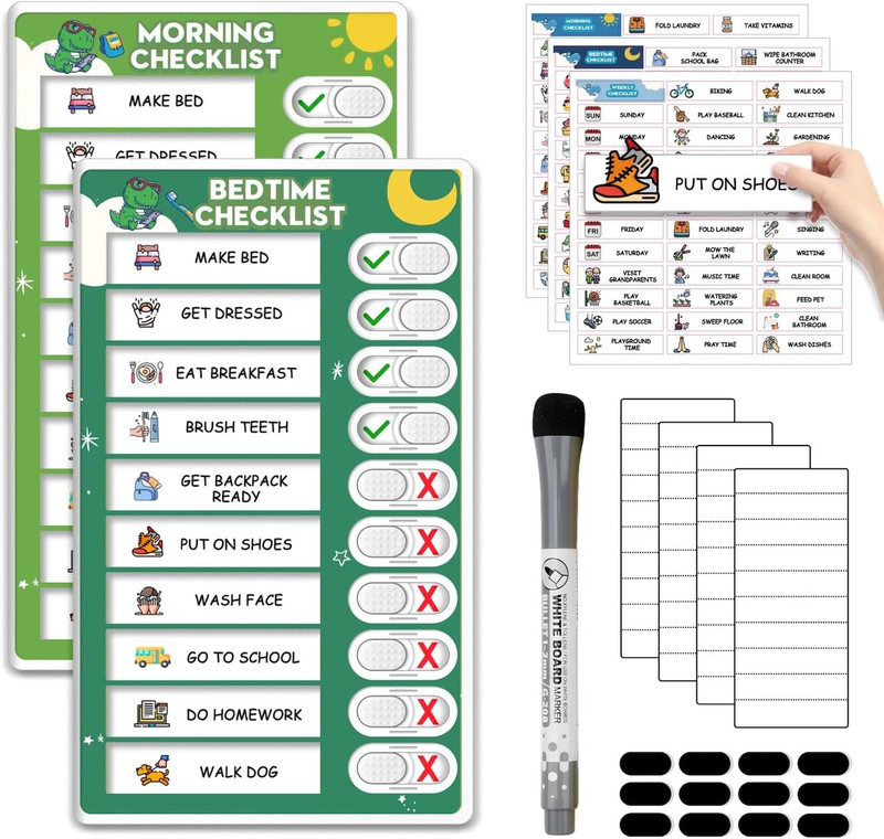 Upgraded Slider Morning/Bedtime Routine Chart for Kids Toddlers – Magnetic Ki…