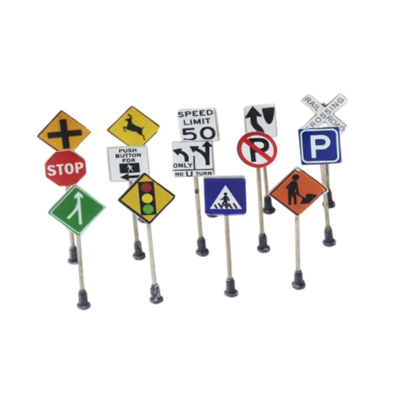 14x Mini Traffic Signs Realistic Models for Educational Play Micro Landscape
