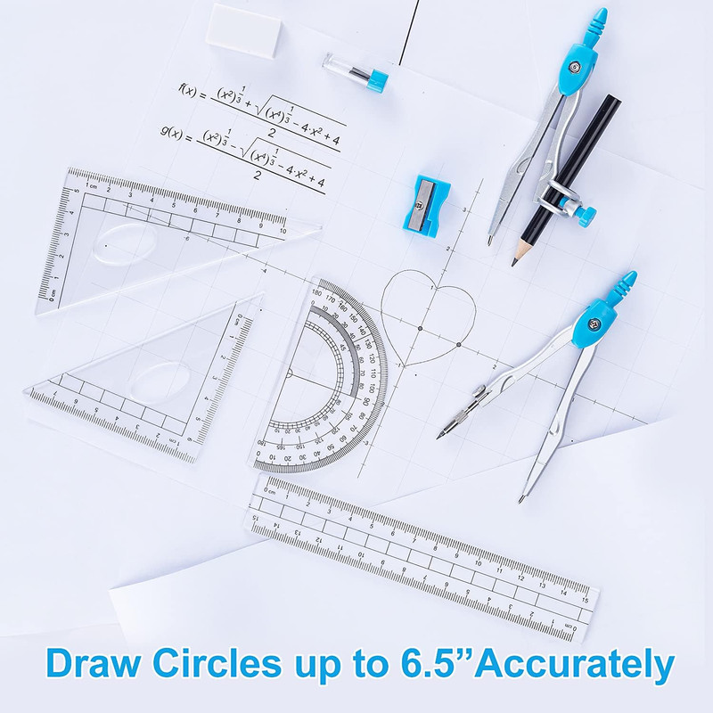 Math Geometry Kit Set 10 Pieces with Shatterproof Storage Box, Student Supplies gallery