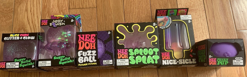 Purple Lovers Needoh Bundle of 6-Jelly Squish, Glitter&Glow Cube, etc… NIB