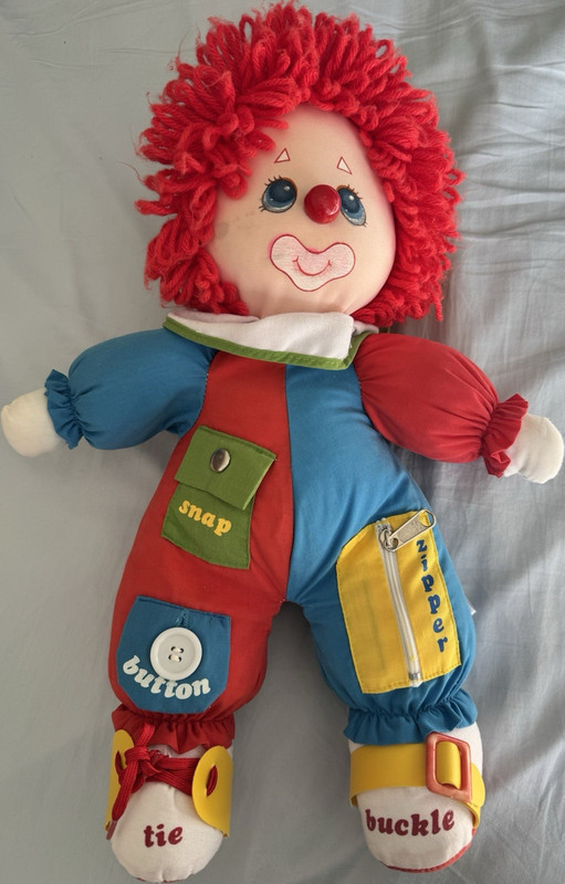 American Greetings Amtoy Clown Doll 1983 Educational Plush Toy Snap Button Zipp…