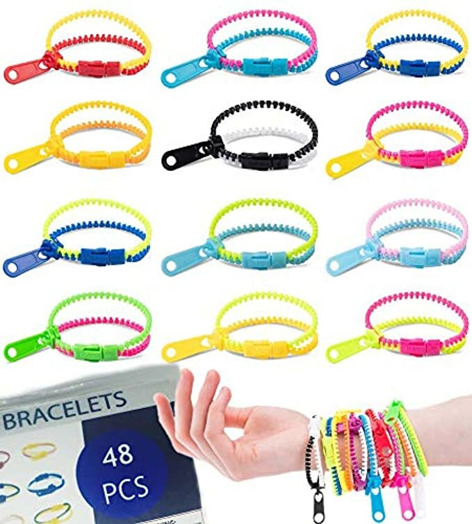 UpBrands 48 Easter Eggs Fillers 7 1/2″ Zipper Bracelets Fidget Toys