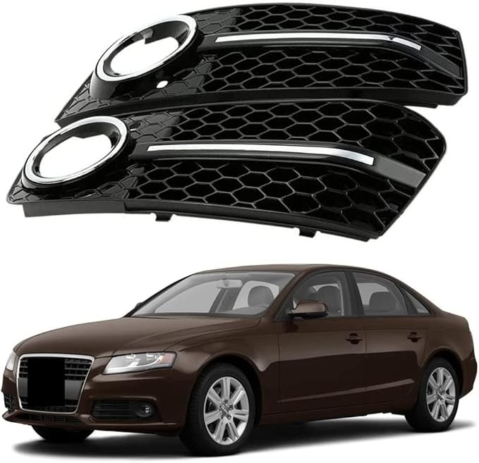 Pair of Front RS4 Style Honeycomb Mesh Black Chrome Fog Light Lamp Covers