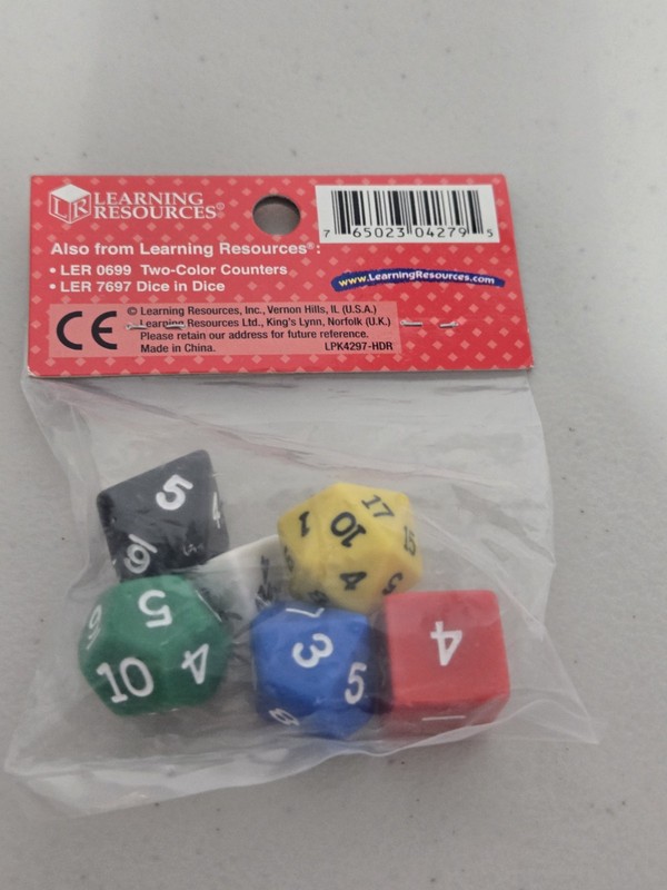 NEW Learning Resources Polyhedra Dice 6 Dice 4, 6, 8, 10, 12, 20 Sided Dice gallery