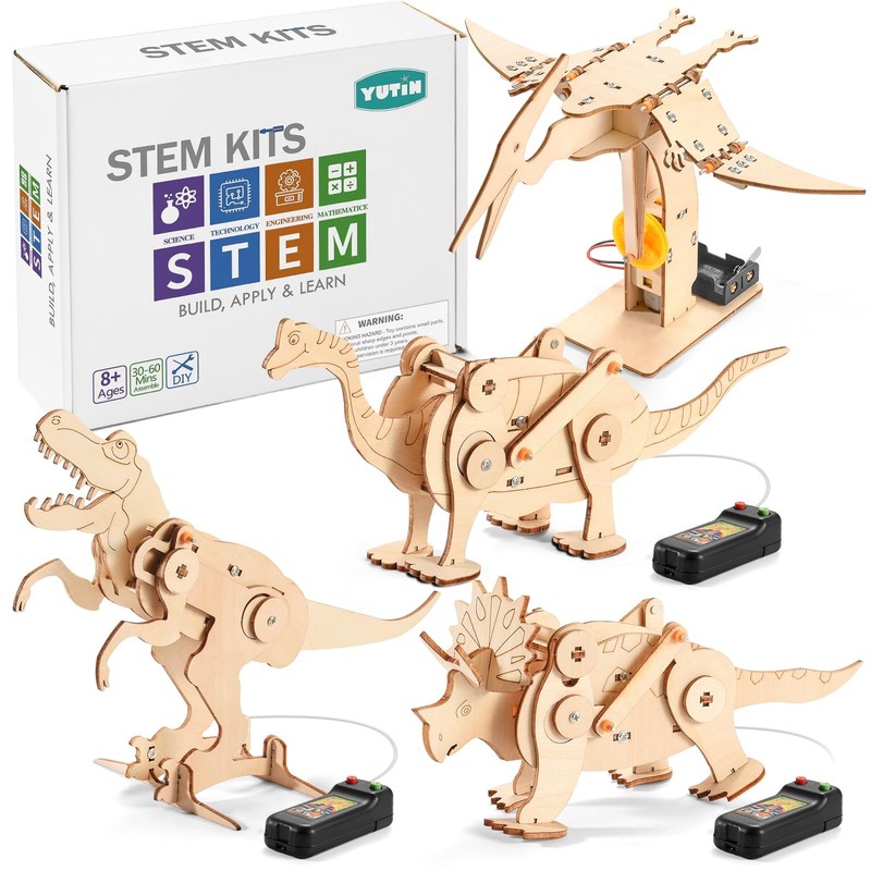 Dinosaur STEM Kits for Kids Ages 81012, 4 in 1 Wood Building Toys for Boys Ag…