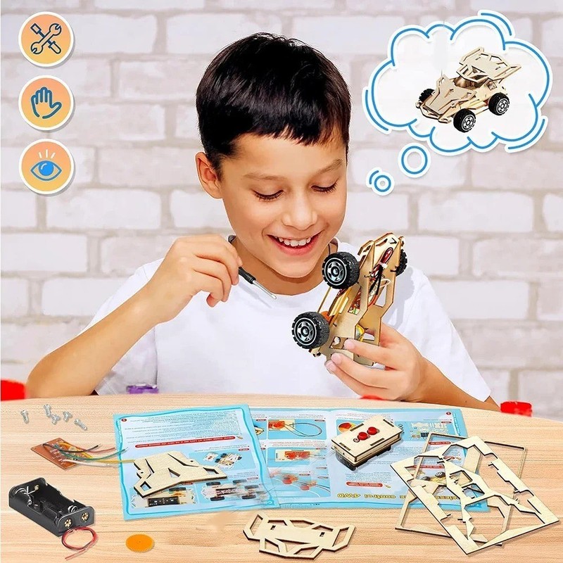 DIY Wooden RC Car STEM Science Kit 4WD Racing Educational Assembly Toy Kids USA gallery