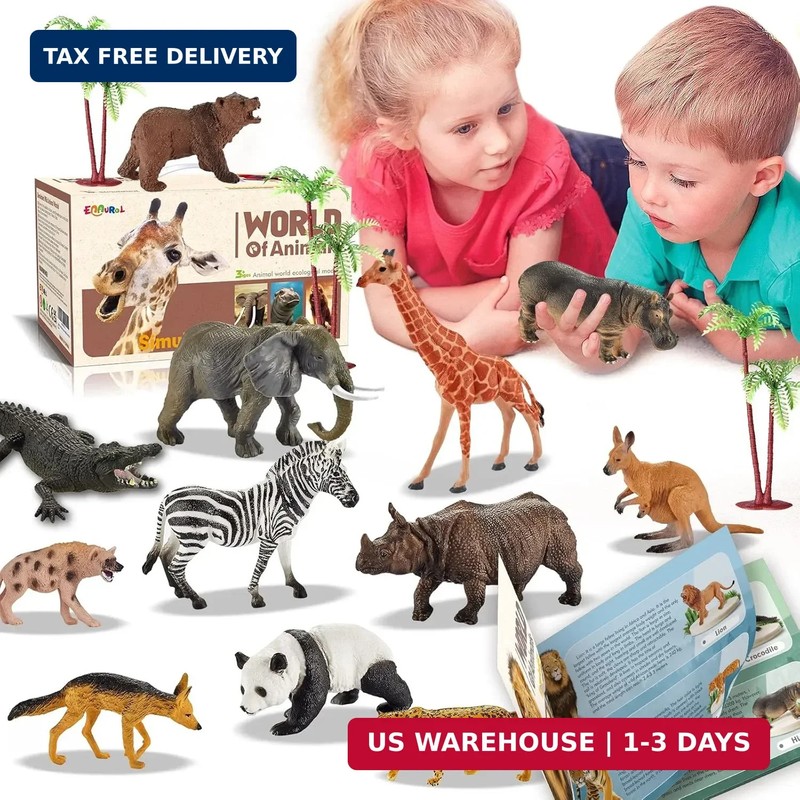 EnAuRoL 31 Pcs Safari Animals Figures Including 24 Realistic Jungle Playset Toys