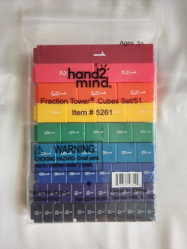 NEW hand2mind Rainbow Fraction Tower Cubes 51-Piece Math Set Home School