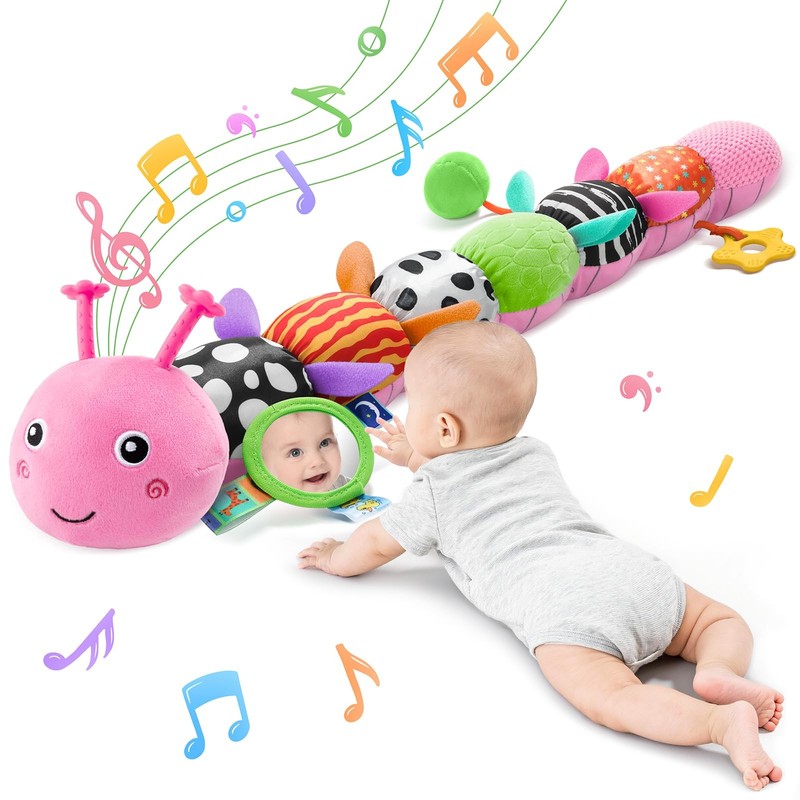 Tummy Time Baby Toys Sensory Musical Animal Stuffed Car Caterpillar, Pink