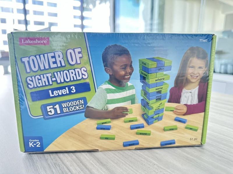 NEW Lakeshore Tower of Sight-Words Level 3-Wood Blocks Learning Game-Grades K-2