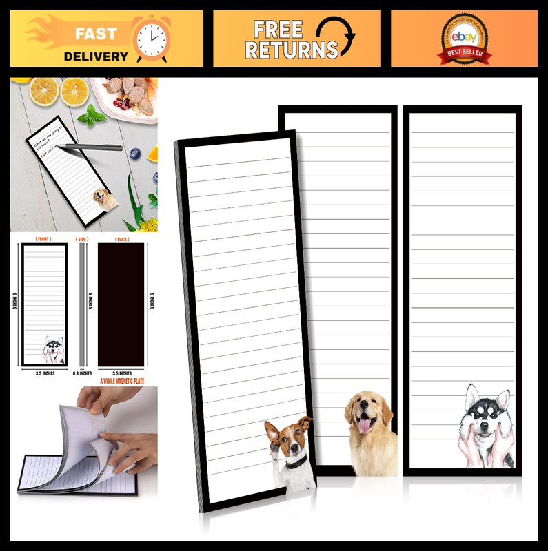 3 Large Magnetic Fridge Notepads (3.5x9in) – Grocery, To-Do, Reminder Lists – 60