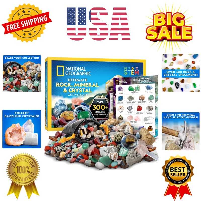 National Geographic Rock Collection Box for Kids – 300+ Piece Gemstones and C…
