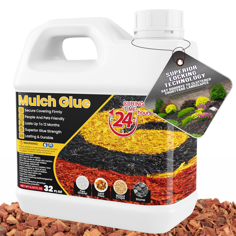 Mulch Glue - 32 OZ Rubber Mulch for Landscaping, Pet Safe Rock Glue, Ground