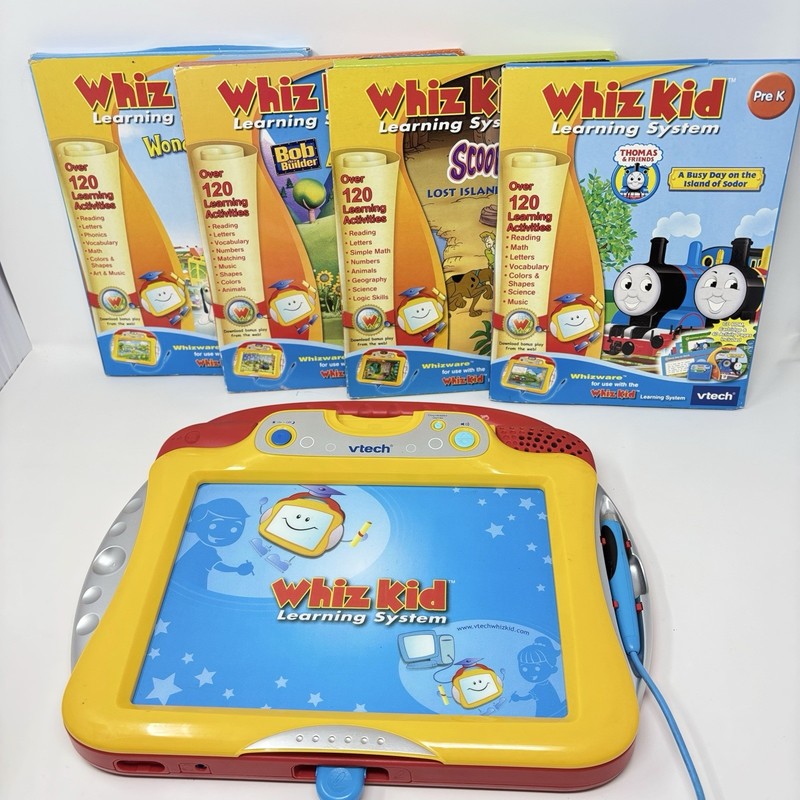 2007 VTech Whiz Kid Learning System Console With 4 Games TESTED Works Read