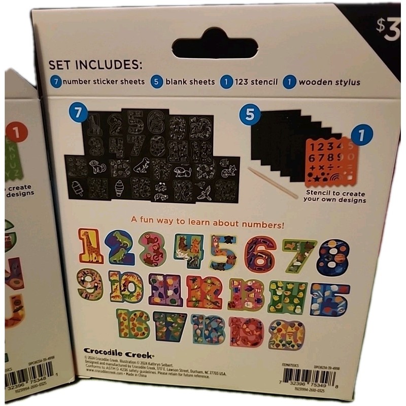 Set of 2 Crocodile Creek ABC Scratch Art Stickers + 123 Scratch Art Stickers 3+ gallery