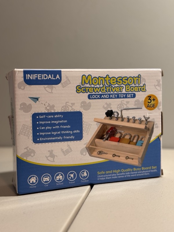 Montessori Busy Board Toy Kids Screwdriver Lock Key Set Wooden Age 3+
