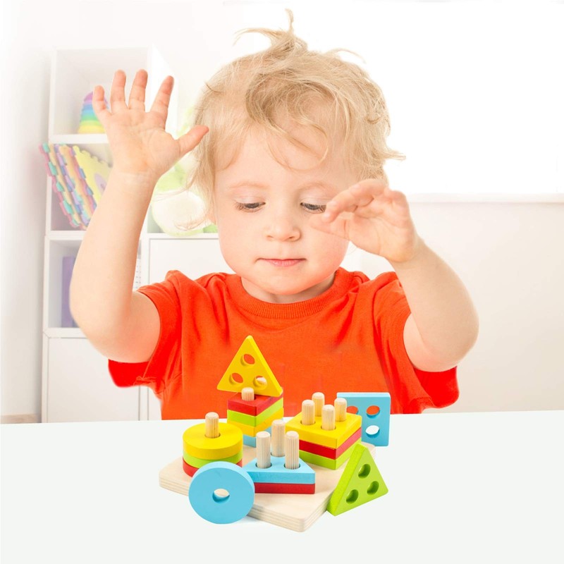 WOOD CITY Wooden Montessori Sorting & Stacking Toys 18 months, Multicolored gallery