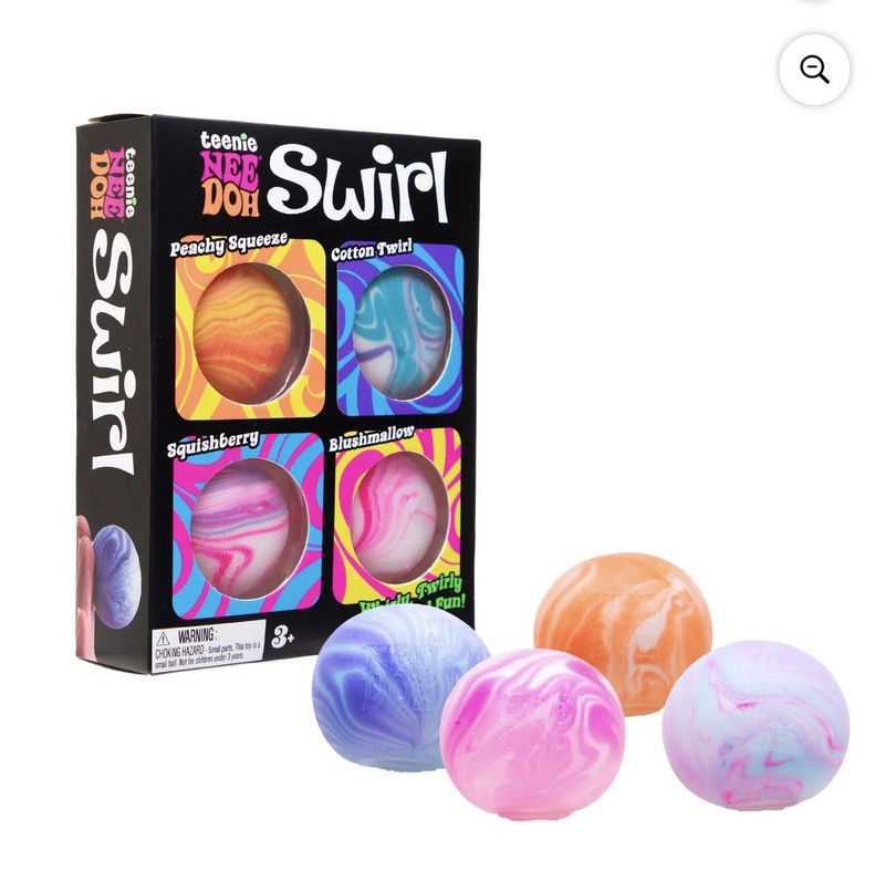 NeeDoh Teenie Swirl 4-pack, Nee Doh Mini Squishy Stress Balls, Set Of Four