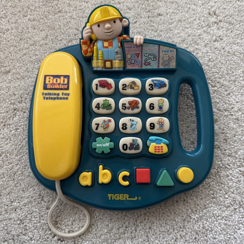 Vintage Bob the Builder Talking Toy Telephone | 2002 Tiger Hasbro | Rare *WORKS*