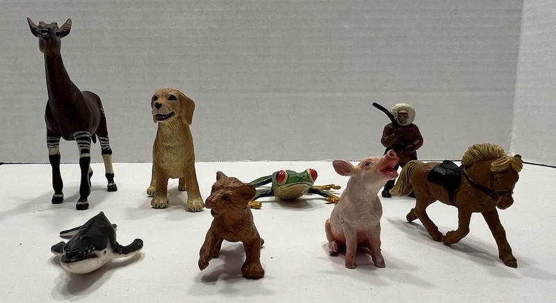 Safari Ltd Realistic Animal Figures Lot Okapi Frog Whale Pig Tiger Dog Horse Man