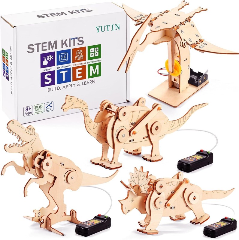 Dinosaur STEM Kits for Kids Ages 6-8-10-12, 4 in 1 Stem Projects, Wood Building