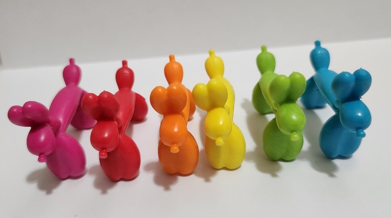 Six Rubber Mini 2in Balloon Dog Figures Red, Blue, Green, Ylw, Orge,pink Set