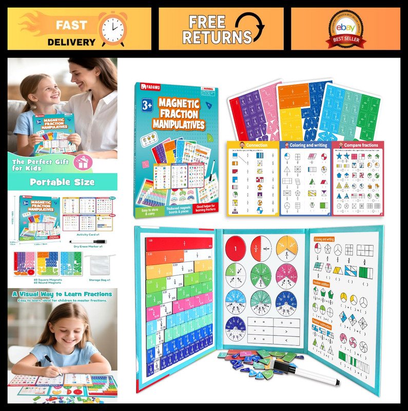 Magnetic Fraction Educational Puzzle & Tiles – Montessori Math Manipulatives for