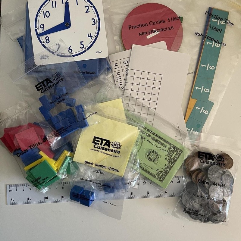 ETA Cuisenaire, Math Student Manipulitives Kit, Blocks Money Time Grades 3-4