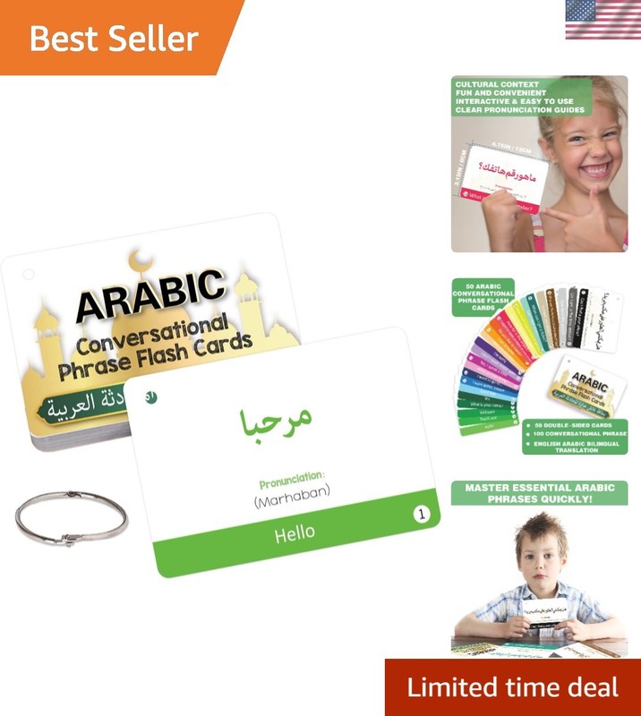 Arabic Flash Cards Set – 50 Essential Phrases with English Transliteration