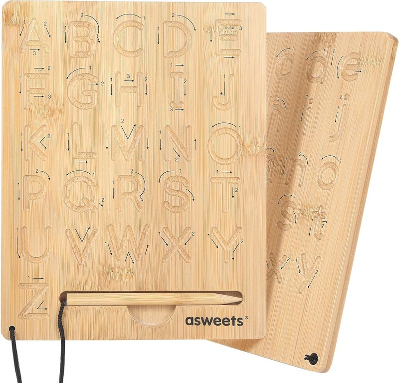 Asweets Montessori Wooden Alphabet Tracing 9”x7”(1 piece), Wood Color
