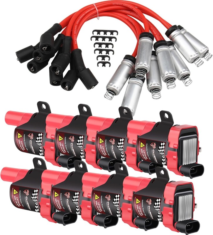 Pindex 8 Pack D585 Ignition Coils w Spark Plugs Wires