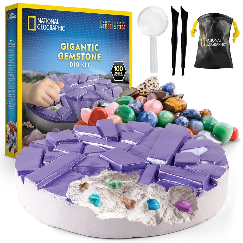 National Geographic Gigantic Gemstone Dig Kit – Excavate 100 Real Gems from a…