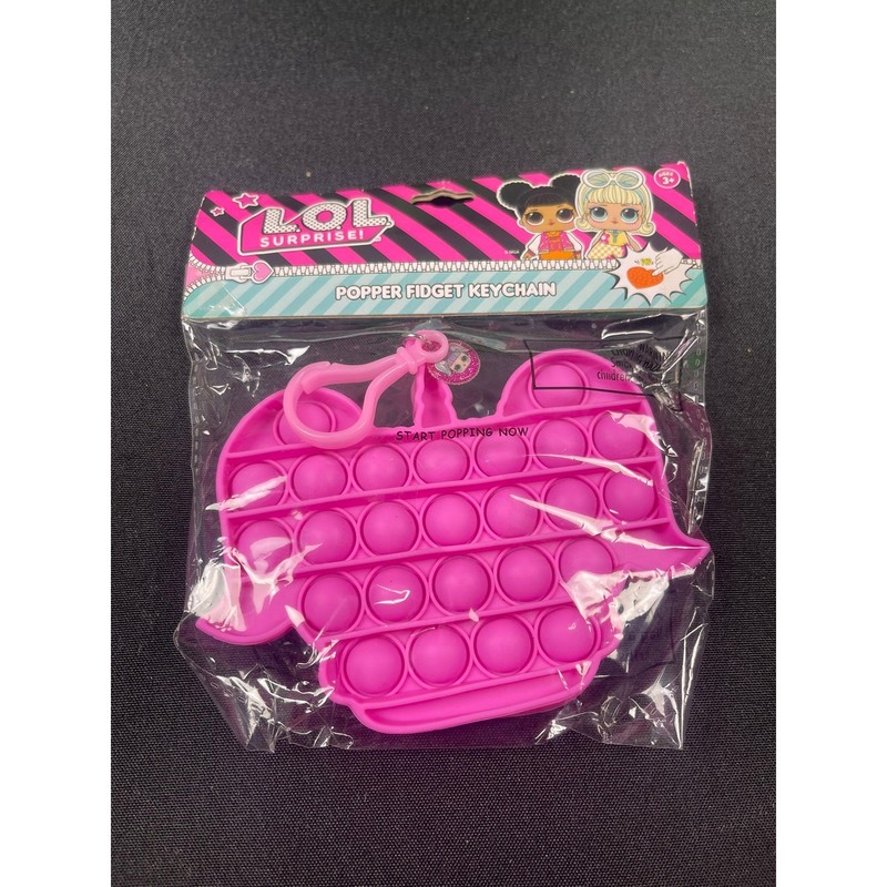 LOL Surprise Popper Fidget Keychain Pink Silicone Bubble Pop Toy Backpack Clip