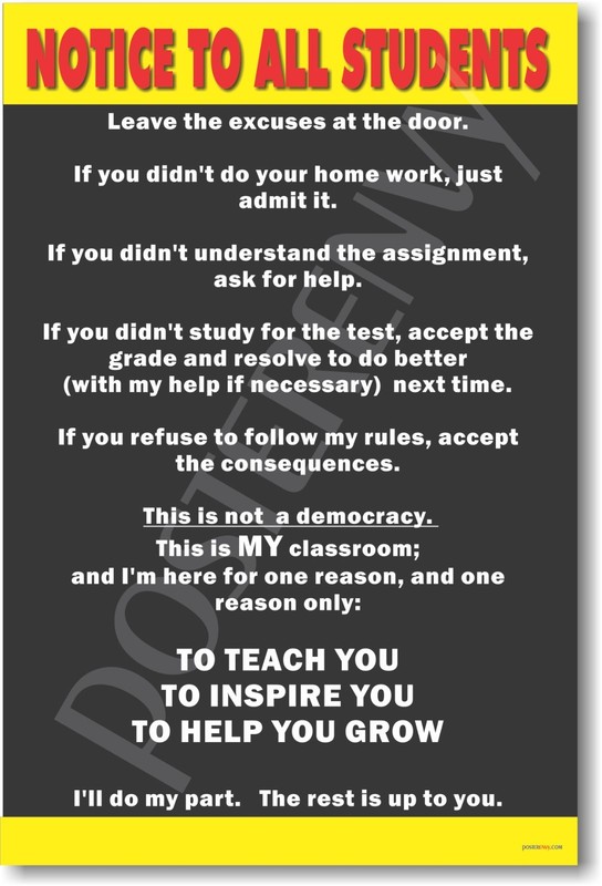 Notice to Students Classroom Teacher Behavioral POSTER