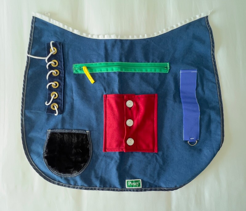 POSEY Activity Apron Tactile Stimulation Denim Pocket Buttons Zipper NO STRINGS