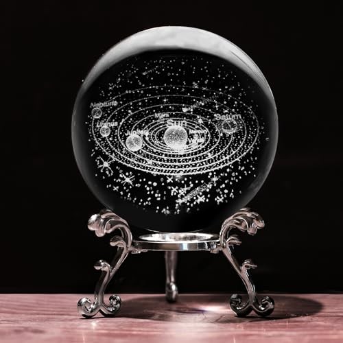 3D Crystal Ball with Stand Lase Engraved Glass Sphere Paperweight Solar System