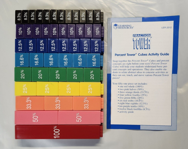 Learning Resources Set/51 Percent Tower Cubes (LER 2512) + Activity Guide VG