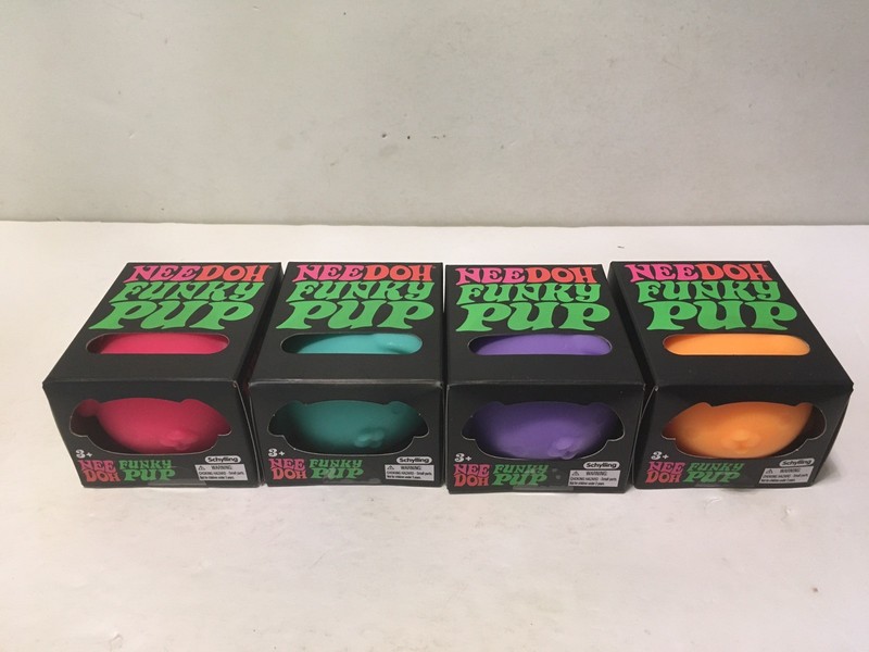 NeeDoh Schylling Funky Pup Fidget Toy Lot of 4 Pink Purple Teal & Orange
